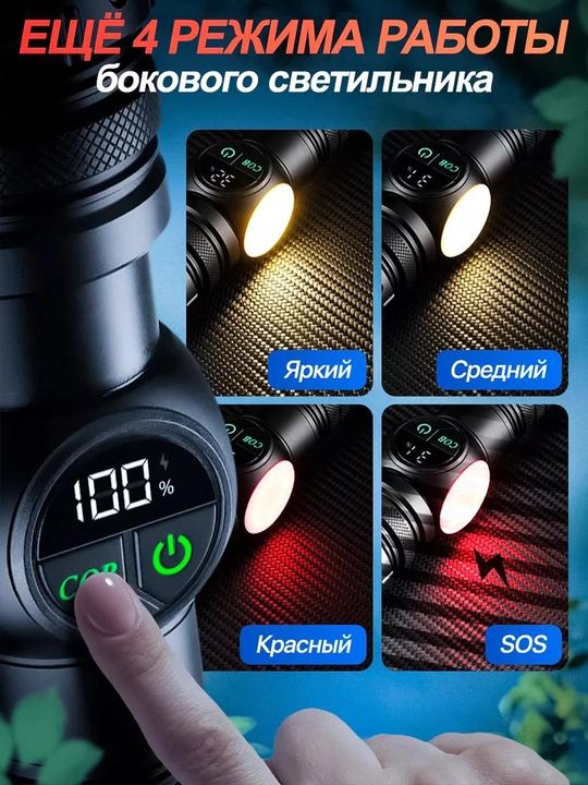 Qo‘l fonar LED, 5 rejim, PowerBank funksiyasi bilan