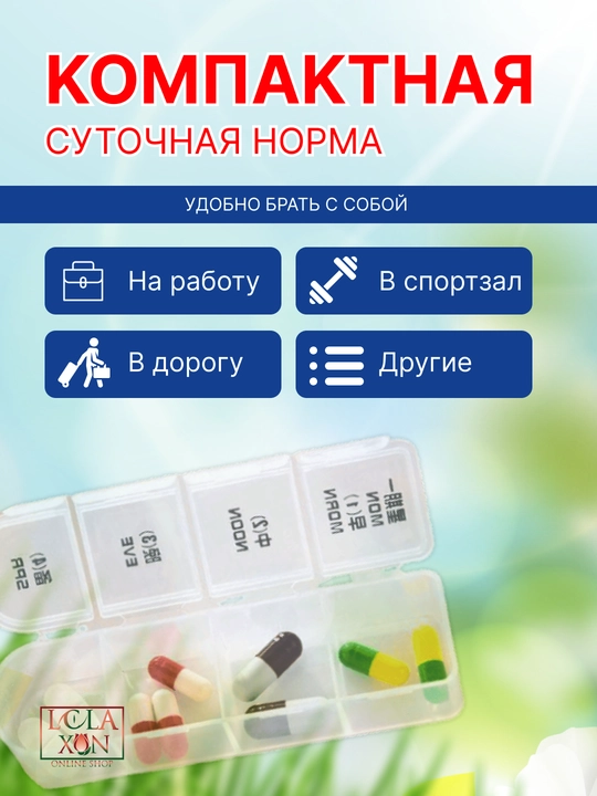 Таблетница, контейнер для бадов, лекарств и витаминов, органайзер портативный для таблеток