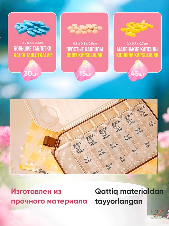 Таблетница, контейнер для бадов, лекарств и витаминов, органайзер портативный для таблеток