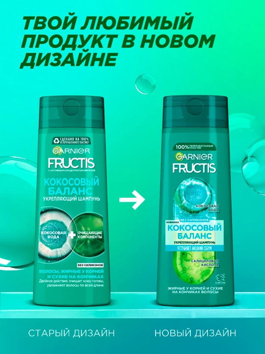 Garnier Fructis mustahkamlovchi shampun Kokosli Balans, 250 ml