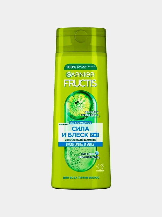 Garnier Fructis soch shampun, kuch va yorqinligi, 2 tasi 1 da, mustahkamlovchi, greypfrut ekstrakti bilan, 400 ml