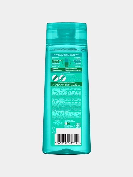 Garnier Fructis shampun fruktis, aloe + gialuron kuchi, namlovchi, barcha soch turlari uchun, 400 ml