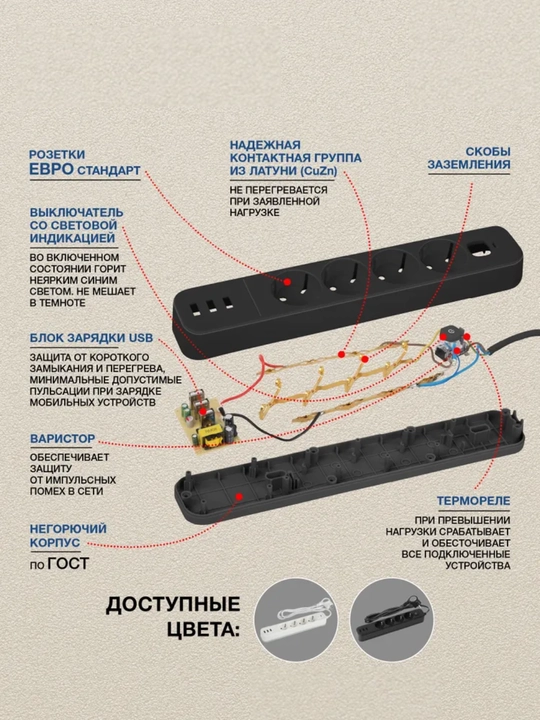 Сетевой фильтр, пилот, удлинитель LOGA, с выключателем, 5 розеток, 1.8 м, 3 м, 4.5 м
