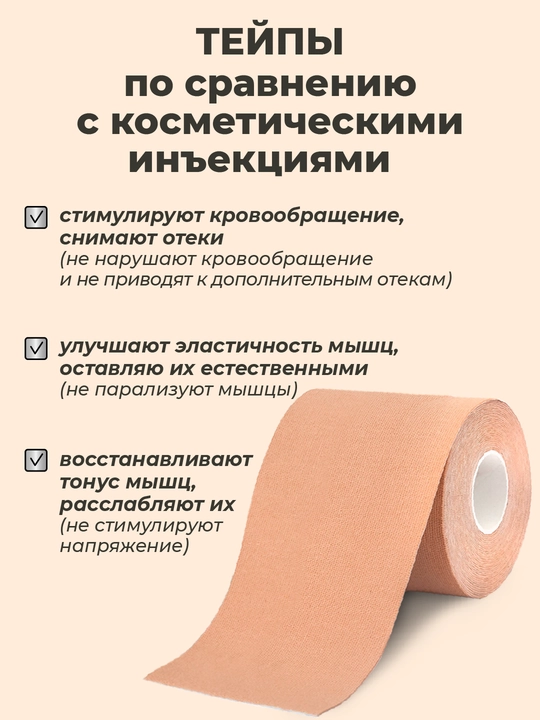 Кинезиотейп для лица и тела, косметологический, против морщин, 7.5 см