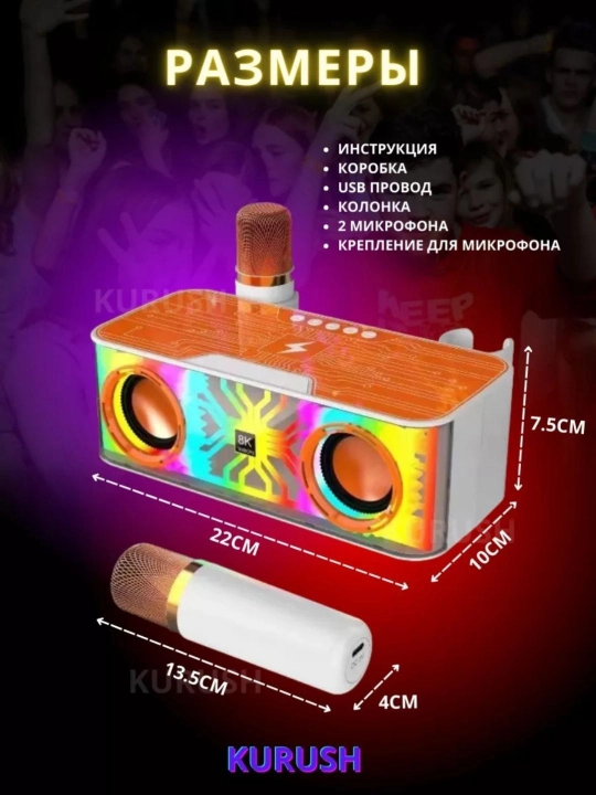 Portativ karaoke karnay, Bluetooth, 2 ta mikrofon, simsiz telefonni qo‘llab-quvvatlash