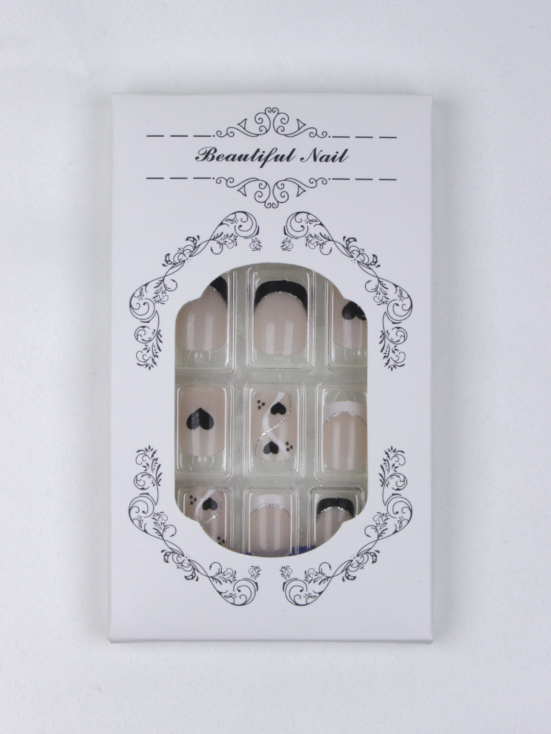 Naqshli tirnoqlar dizayni bilan, 24 dona, manikyur, french