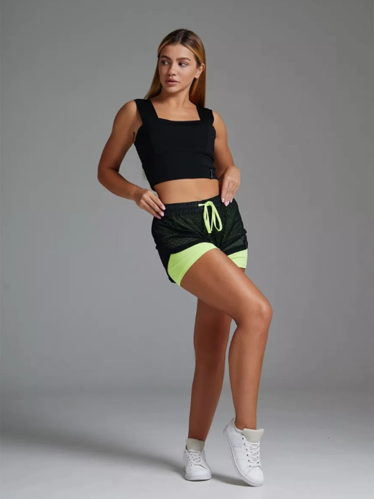 Ayollar sport shortilari velosipedlari, fitnes uchun, ikki qavatli