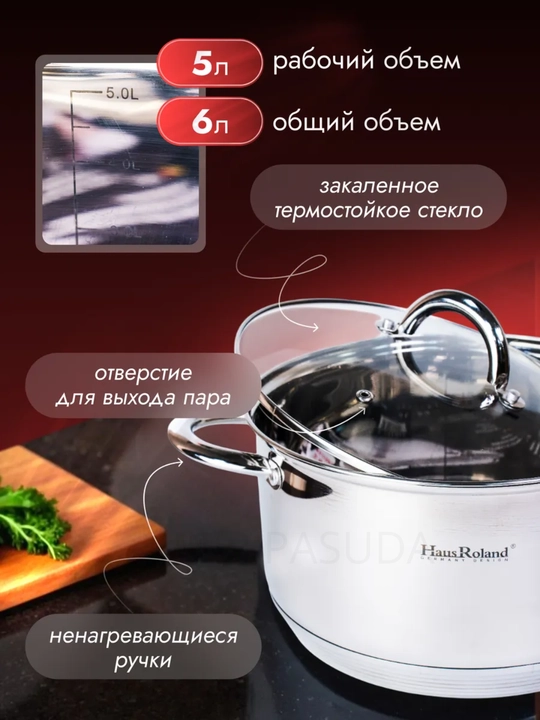 Универсальная кастрюля Haus Roland с крышкой для всех типов плит