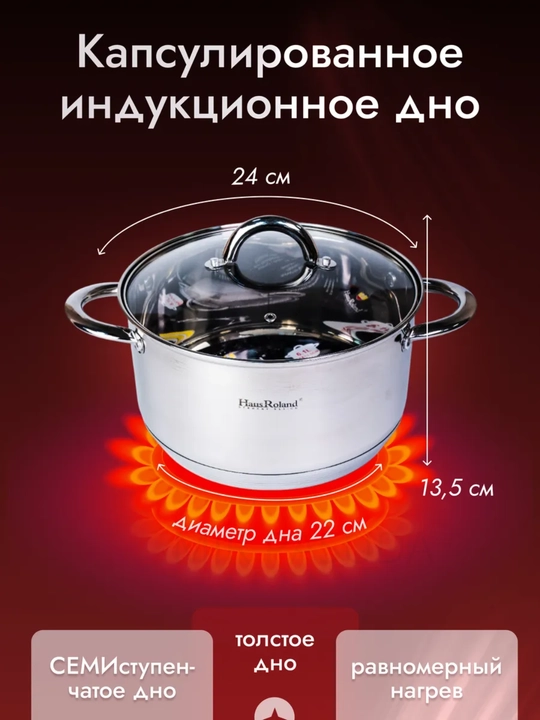 Универсальная кастрюля Haus Roland с крышкой для всех типов плит
