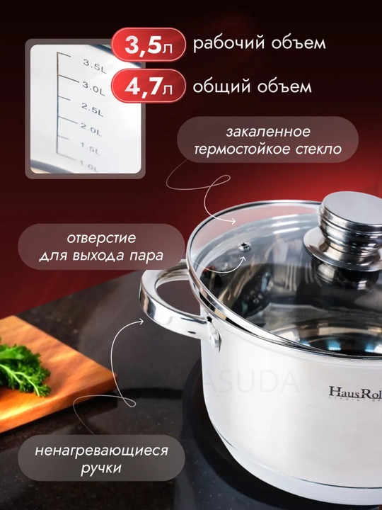Haus Roland zanglamas po‘latdan kastryulka, induksion plita uchun