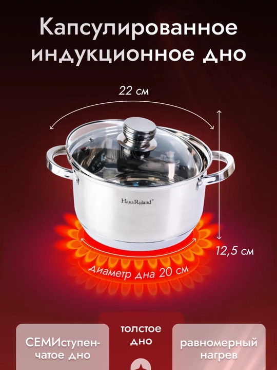 Haus Roland zanglamas po‘latdan kastryulka, induksion plita uchun