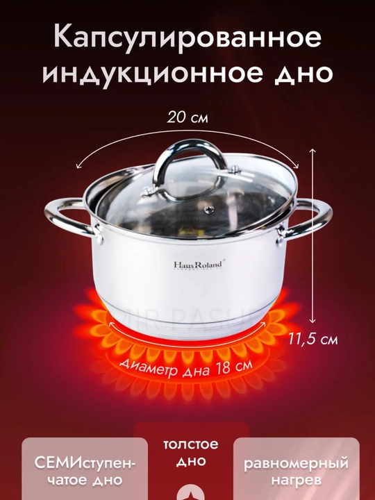 Универсальная кастрюля Haus Roland с крышкой для всех типов плит