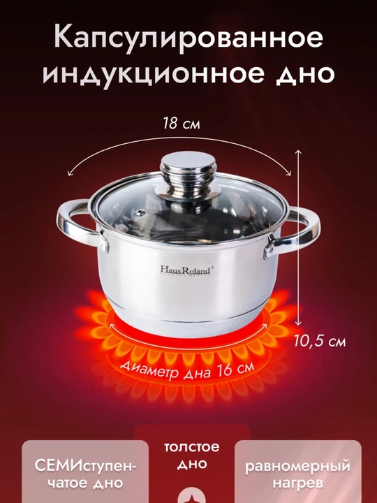 Универсальная кастрюля Haus Roland с крышкой для всех типов плит
