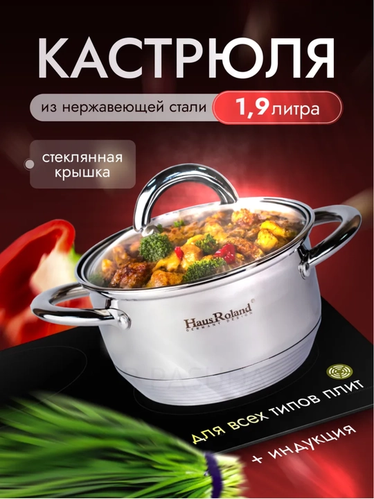 Haus Roland zanglamas po‘latdan kastryulka, induksion plita uchun - 