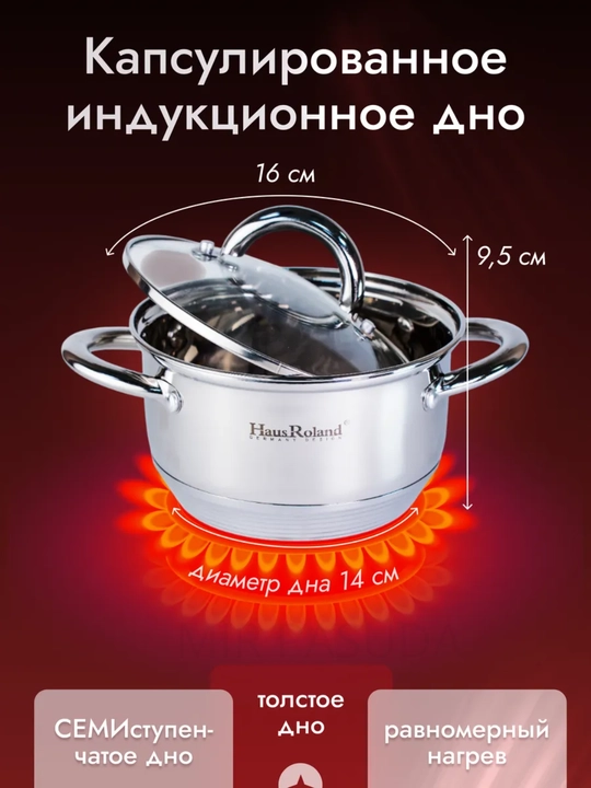 Универсальная кастрюля Haus Roland с крышкой для всех типов плит
