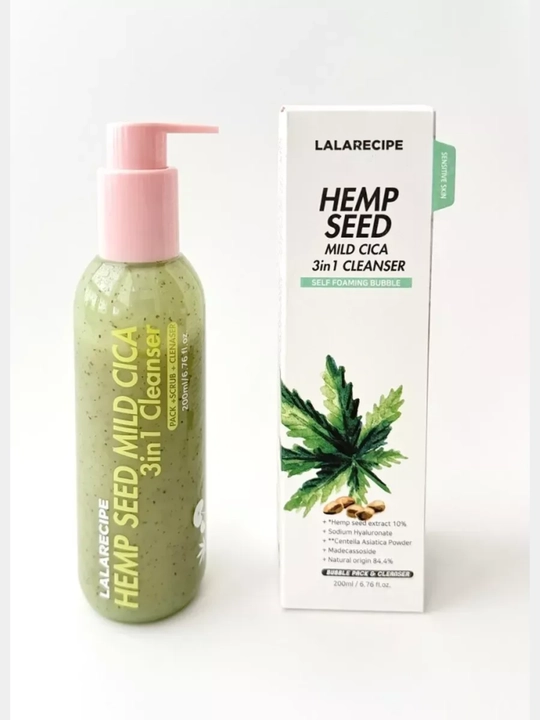 Yuz uchun gel ko'pik, LALARECIPE YUZU Self Foaming, CICA HEMP SEED 3 in1 Cleanser, 200 ml