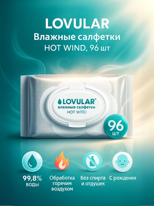 Lovular nam salfetkalari 40–96 шт — fito, halal, hot wind, giraffe, bamboo - 