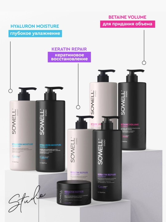 Sowell Studio Keratin Repair professional ayollar soch shampuni, 1000 ml