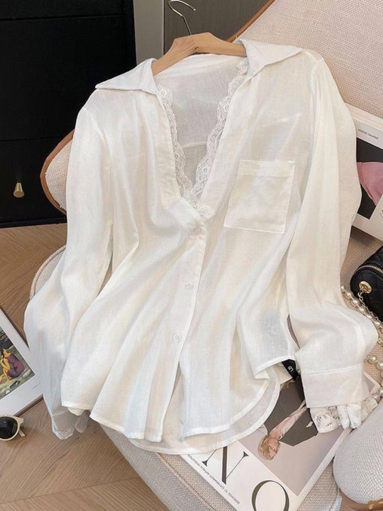 Kofta oq, maktab, ofis va o'qish uchun oq bluzka, 3XL gacha