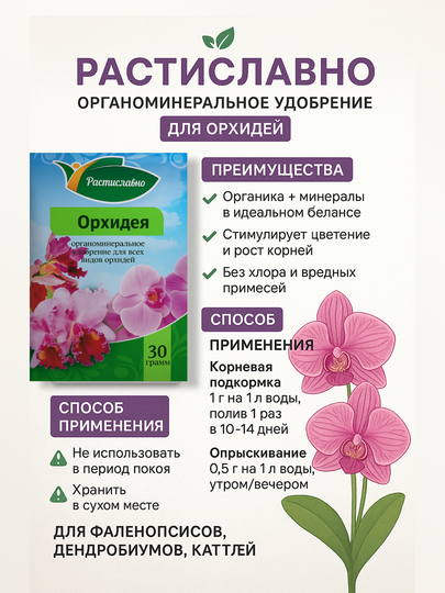 Удобрение органоминеральное для орхидей Растиславно, 30 г