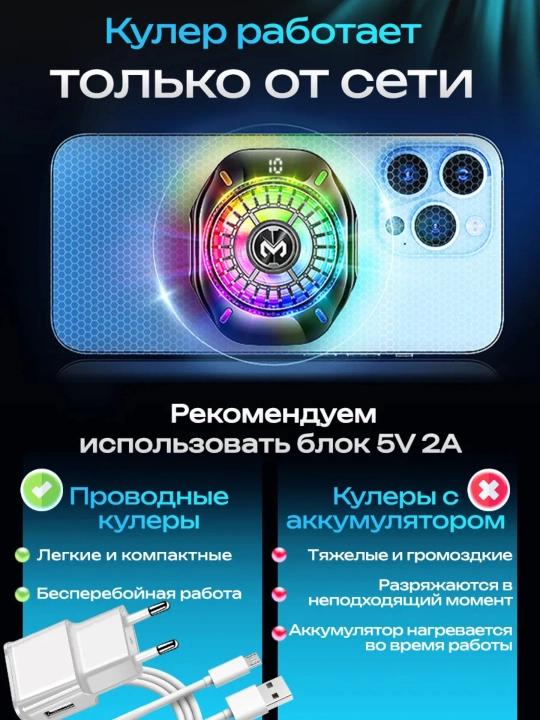 Смарт кулер для телефона с AI управлением и цифровым дисплеем,  кулер