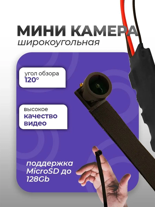 Мини WI FI широкоугольная камера на шлейфе 4К, ночное видение, карта памяти до 128гб - 