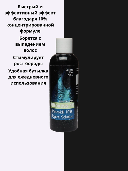 Миноксидил Mitoxess Minoxidil Topical Solution USP 10%, для роста волос и бороды, 60 мл