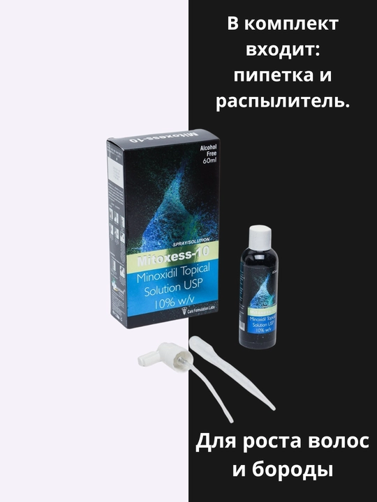 Миноксидил Mitoxess Minoxidil Topical Solution USP 10%, для роста волос и бороды, 60 мл