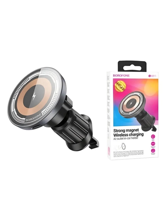 Магнитный держатель для телефона с беспроводной зарядкой BOROFONE BH211, 15W, черный