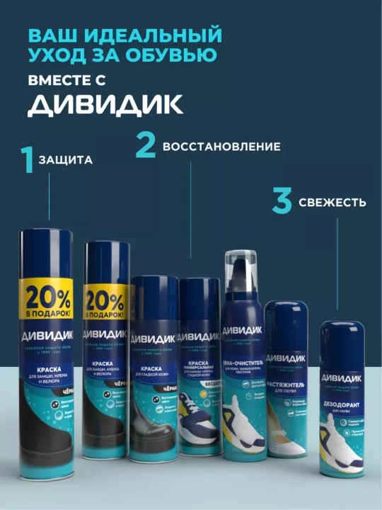 Пена очиститель для ухода за белой обувью, для замши Дивидик, 150 мл