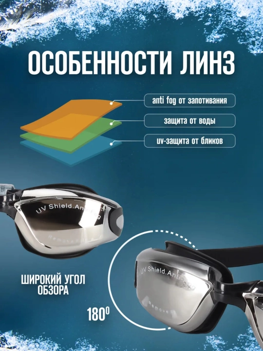 Очки для плавания, для бассейна, с гальваническим покрытием и берушами, чехол в подарок