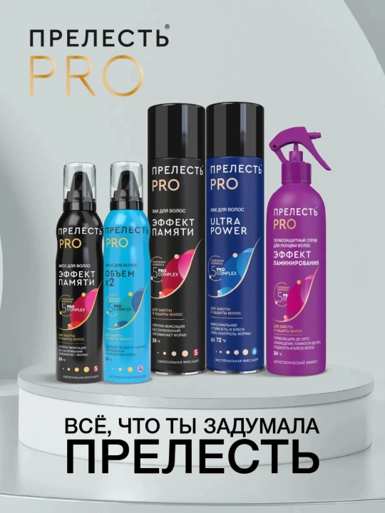 Лак для волос, сверхсильная фиксация Прелесть, Professional Зеркальный блеск 225 мл
