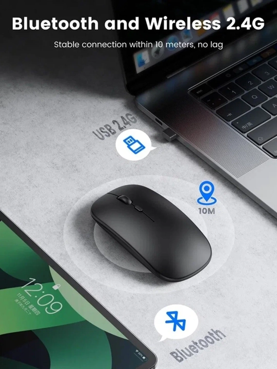 Универсальная Bluetooth + Wireless мышь с LED-подсветкой, USB зарядкой  для работы и игр