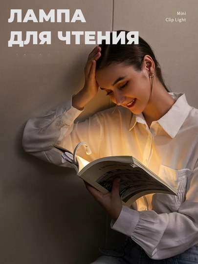 Фонарик для чтения на прищепке, бытовой, для книги — TORAK-НОЧКНИГ-БЕЛЫЙ-400МАЧ