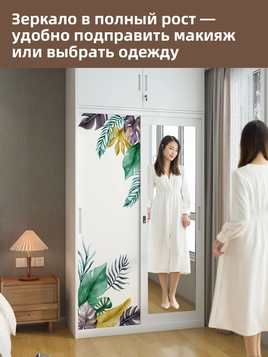 Шкаф-купе с зеркалом, шкаф с узором, металлический шкаф, ширина 90/120 см