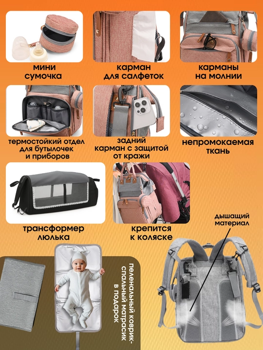 Сумка рюкзак для мам, трансформер кроватка