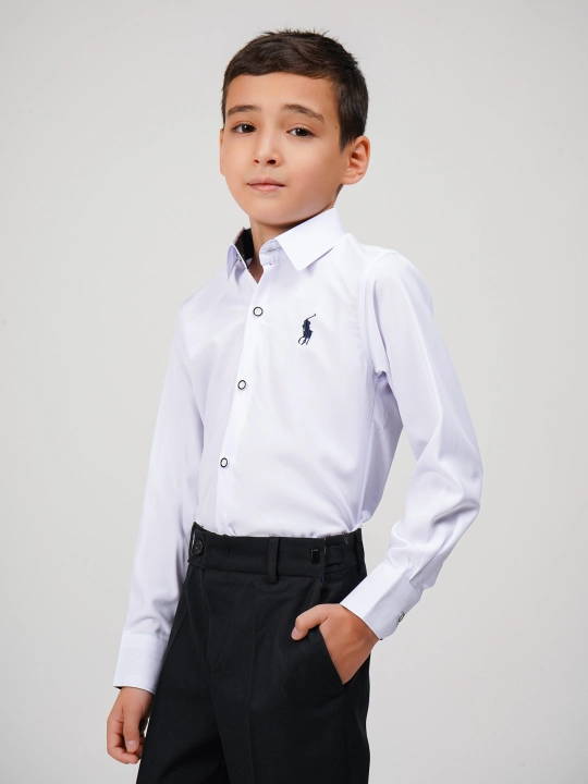 Рубашка для мальчика Slim Fit с длинным рукавом, качественная, школьная форма, 7-14 лет