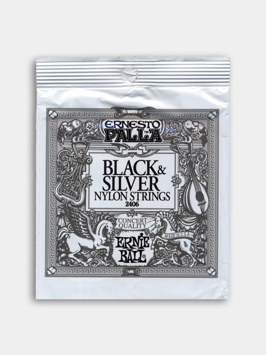 Струны Ernie Ball 2406 для классической гитары, чёрный нейлон-серый металлик +1 медиатр - 
