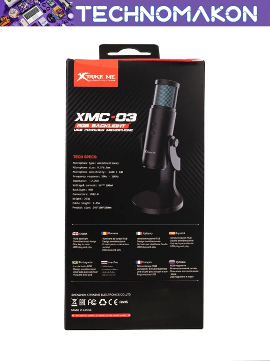 Xtrike Me XMC-03 RGB usb o'yin mikrofoni, mute tugmali va tiniq ovoz, shovqinsiz