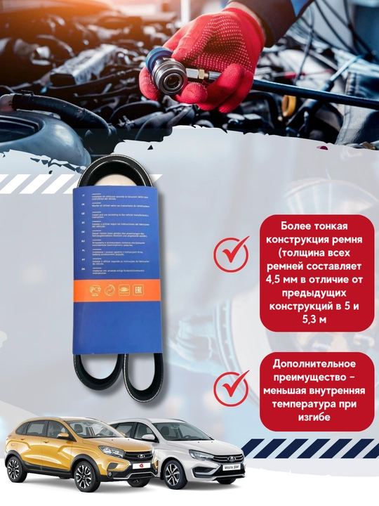 Ремень генератора 6PK1039 Elast MAREL Lada Vesta ,X-Ray 1.6,1.8 с кондиционером и ЭУР