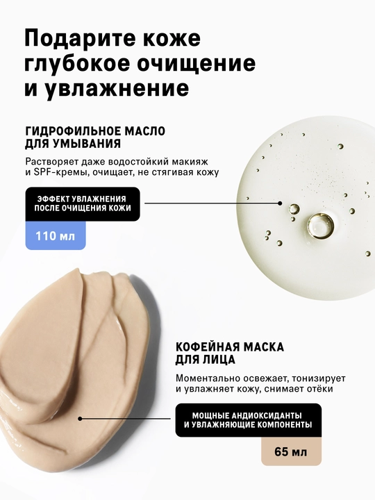 Yuz parvarishi uchun kosmetika to‘plami, gidrofil moy, loy niqobi, yuvinish uchun gel