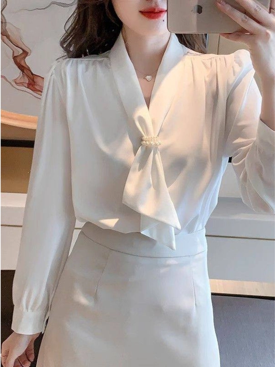 Kofta oq, maktab, ofis va o'qish uchun oq bluzka, 3XL gacha