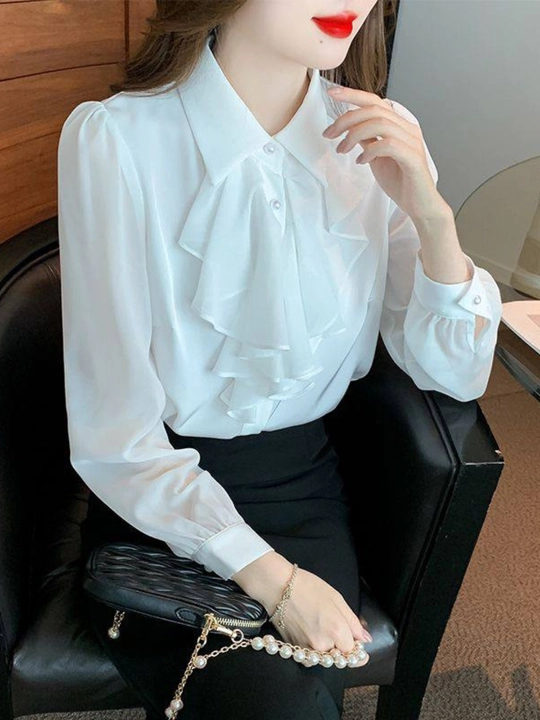 Kofta oq, maktab, ofis va o'qish uchun oq bluzka, 3XL gacha