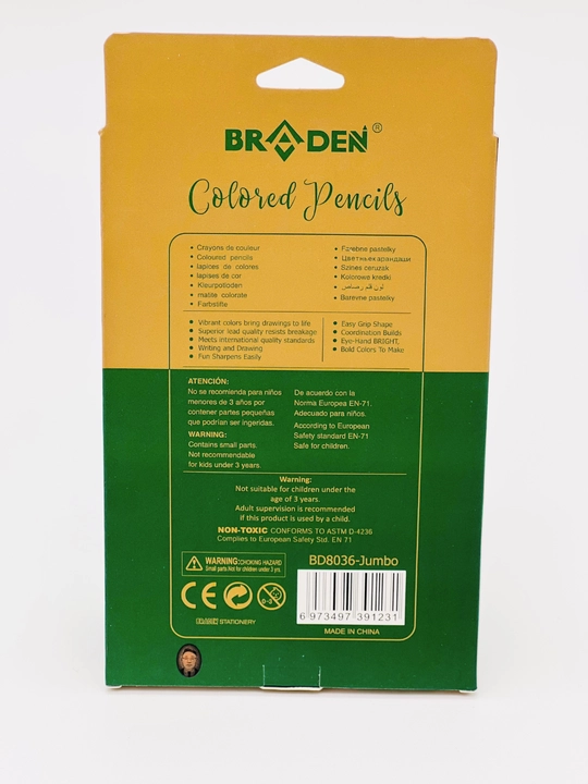 Braden rangli chizma qalamlari "Colored Pencils", 12 ta rang, 5.0 mm