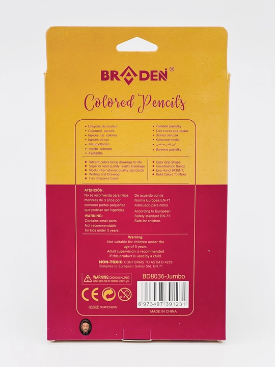 Braden rangli chizma qalamlari "Colored Pencils", 12 ta rang, 5.0 mm