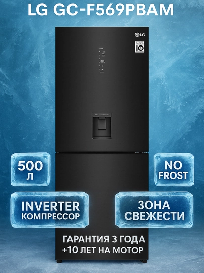 Холодильник LG GC-F569PBAM, 446 литров, INVERTER, DoorCooling+, Fresh 0 Zone — IDSOL-569PBAM-СЕРЫЙ