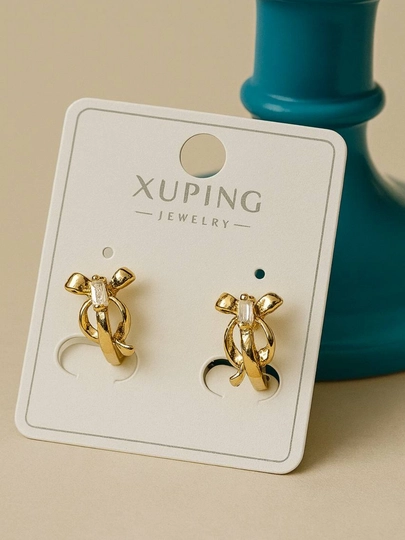Серьги "Бант" с белым камнем Xuping