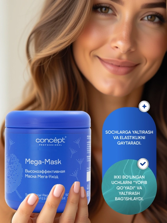 Zaif va shikastlangan sochlar uchun niqob CONCEPT MEGA-MASK, 500 ml, tiklash