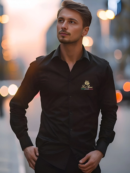 Erkaklar ko‘ylagi, klassik, belga yopishgan, yo‘l-yo‘l, bir xil rangli Slim Fit