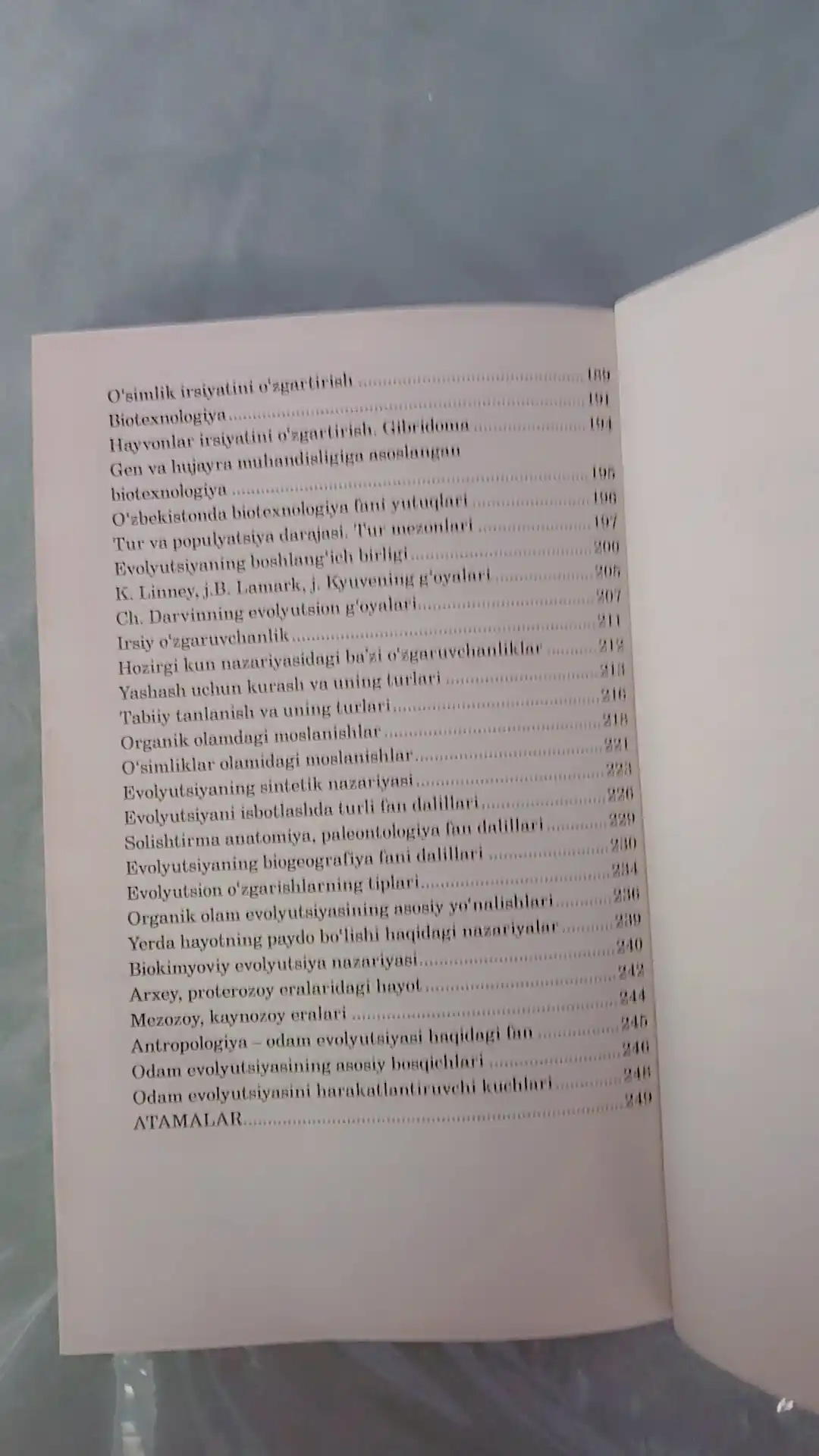 Biologiya 9-10-sinf, qo'llanma, ozbek tilida